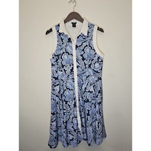 Ann Taylor Blue White Black Paisley Sleeveless Dress Size 12